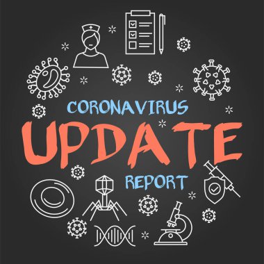 Koronavirüs salgınının vektör doğrusal konsepti - Siyah üzerine UPDATE rapor imzası