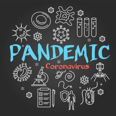 Koronavirüsün vektör doğrusal konsepti - Siyah üzerine pandemic işareti