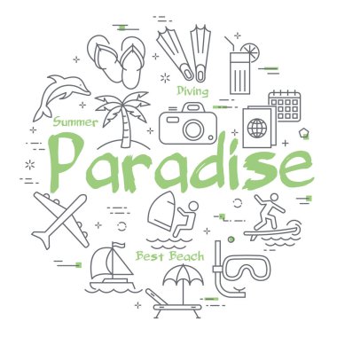 Yaz cenneti pankartıyla renkli simgeler