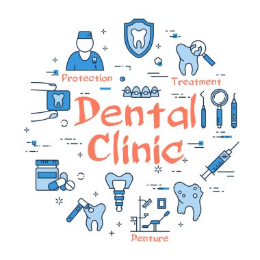 Vektör doğrusal web pankartı - Diş Kliniği