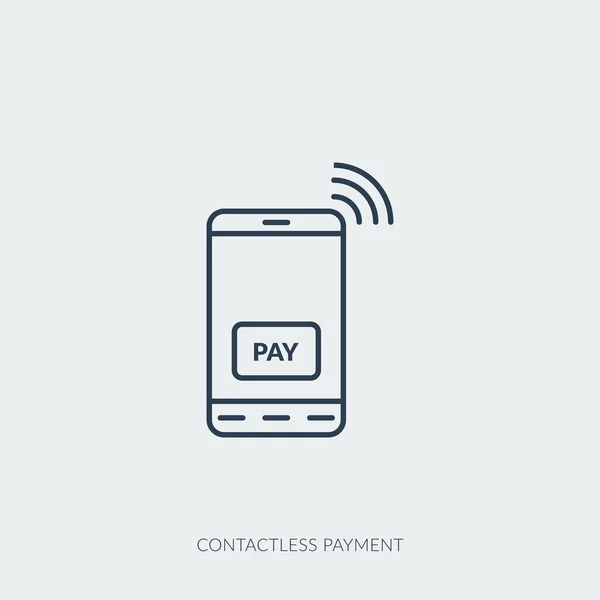 Icono del esquema vectorial del pago sin contacto: teléfono móvil con botón de pago y señal en línea — Archivo Imágenes Vectoriales