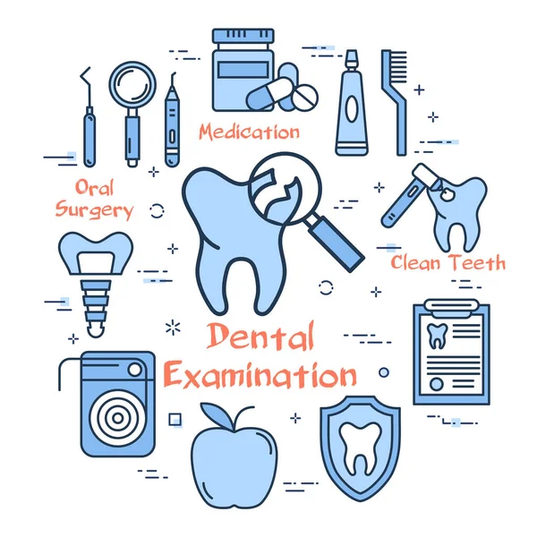 Vector blue line round concept - dental examination — 图库矢量图片