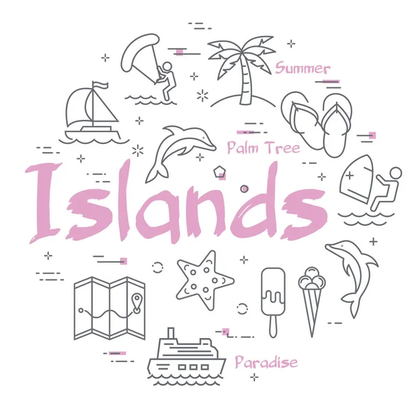 Bunte Symbole in sommerlichen Inseln säumen Banner — Stockvektor