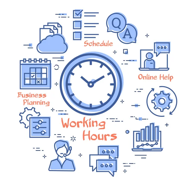 Conceito vetorial de suporte on-line - Ícone de horas de trabalho — Vetor de Stock
