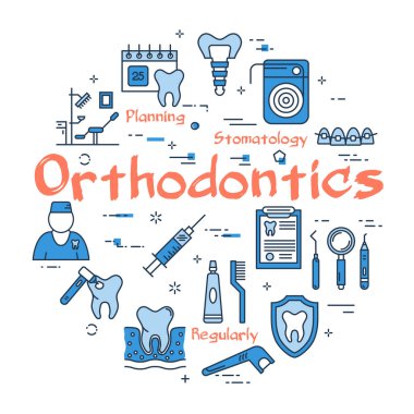 Ortodontiklerin vektör doğrusal yuvarlak web pankartı