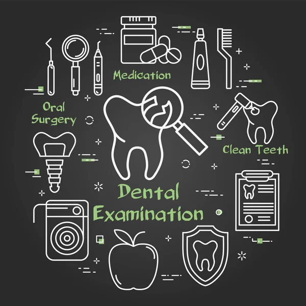 Conceito redondo de linha preta vetorial - exame dentário —  Vetores de Stock