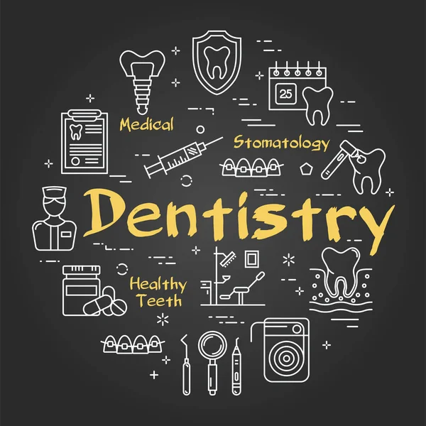 Vector preto linear rodada banner web de odontologia —  Vetores de Stock