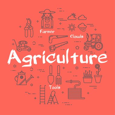 Kırmızı arkaplanda vektör doğrusal tarım kavramı