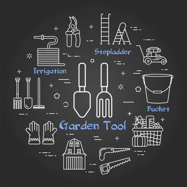 Векторное линейное черное садоводство и земледелие - Садовый инструмент — стоковый вектор