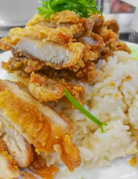 Pollo frito al vapor con arroz — Foto de Stock