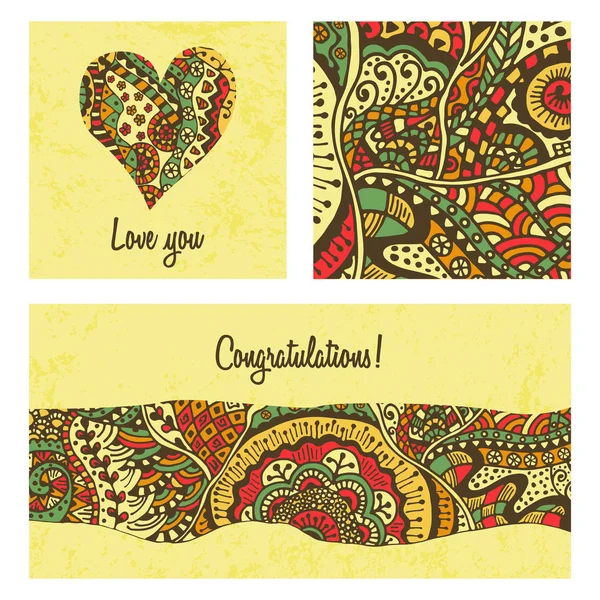 Set of hand drawn zentangle on A4 template for print. Wedding card