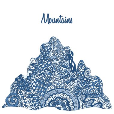 Doodle süsler süslü dağ silueti