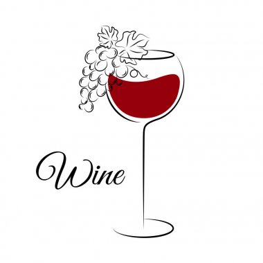 Üzüm şarap cam. Şaraphane ürünler, hasat, şarap listesi, şarap tadımı menü ve amblem tasarımı için çizilmiş şarap kavram el