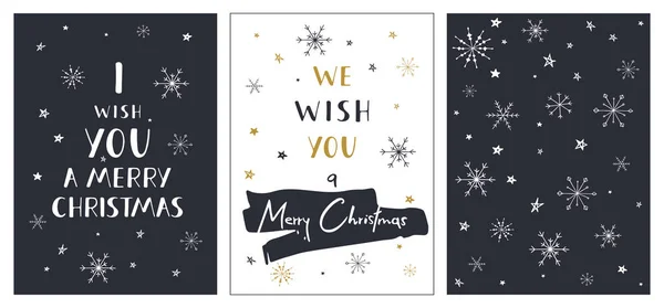 Kreative Weihnachtskarten mit handgezeichneten Schriftzügen. wir wünschen Ihnen frohe Weihnachten. — Stockvektor