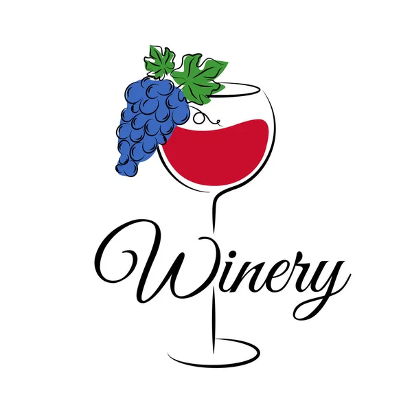 Wine glass with grape. Winery logo in hand drawn style. Wine concept for winery products, harvest, wine tasting menu or emblem design. Vector illustration isolated on white.