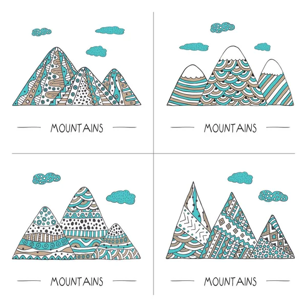 Zestaw Góry Stylu Doodle Ręcznie Rysowane Kolorowanie Ilustracji Wektorowych Wektor — Wektor stockowy