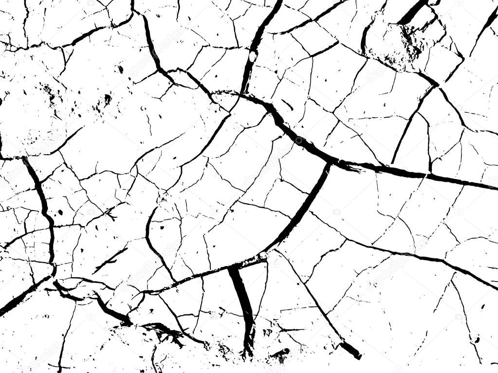 The cracks texture of dry earth. Grunge abstract background. Distressed vector overlay.