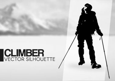 Climber with trekking poles clipart