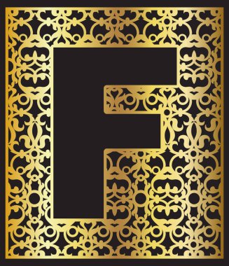 Altın süsleme ile stilize siyah harf F.