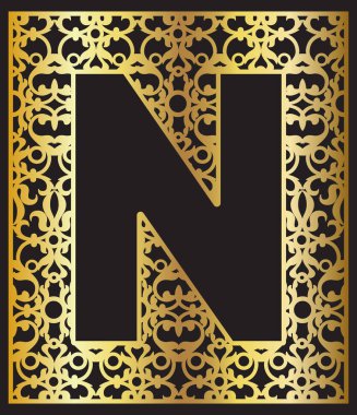 Stilize siyah harf N with altın süsleme.