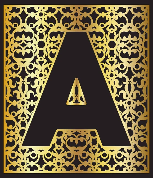 Стилізована чорна літера А з золотим орнаментом . — стоковий вектор