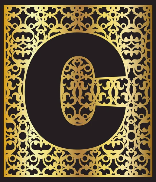 Estilizado letra preta C com ornamento de ouro . —  Vetores de Stock