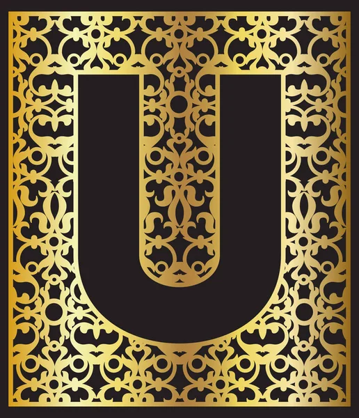 Стилізована чорна літера U з золотим орнаментом . — стоковий вектор