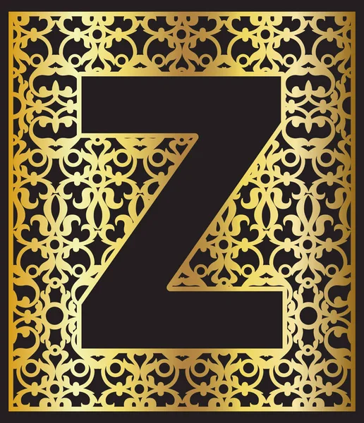 Stiliserat svart bokstaven Z med guld prydnad. — Stock vektor