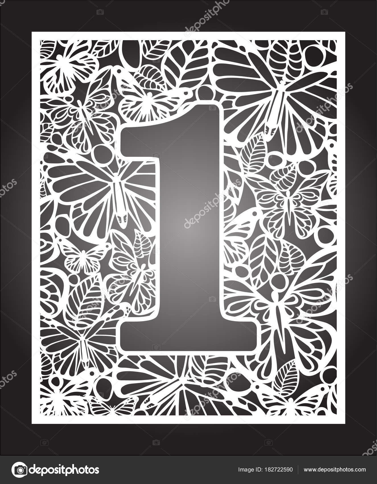 laser cut vector number one butterfly petals panel template filigree