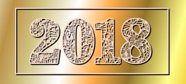 Lazer vektör sayı 2018 ile kelebek ve yaprakları kesti. Bölmesi şablonu. Telkari kesme desen / Kirigami desen. Kağıt / Makina kesim