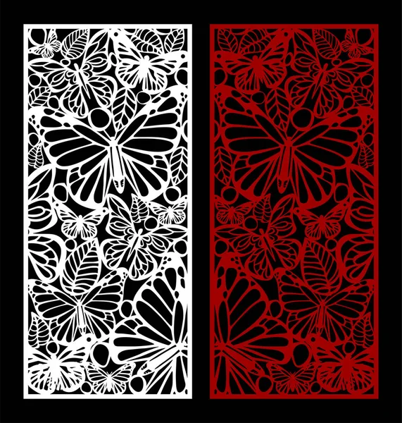 Vektör kelebek desenle yaprakları, lazer kesim düğün kartı, dekoratif kartı. Düğün duvar. 