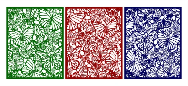 Vektör kelebek desenle yaprakları, lazer kesim düğün kartı, dekoratif kartı. Düğün duvar. 