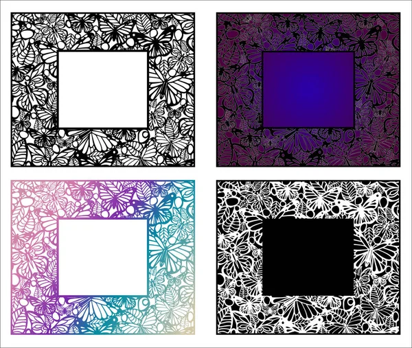 Vektör kelebek desenle yaprakları, lazer kesim düğün kartı, dekoratif kartı. Düğün duvar. 