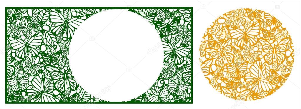 Vector butterfly pattern with petals, Laser cutting wedding card, Decorative card. Wedding wall. 