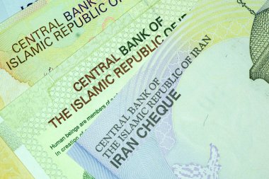 Yakın çekim İran banknot ve para birimi, Rials, Iran İslam Cumhuriyeti