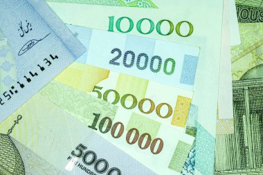 Yakın çekim İran banknot ve para birimi, Rials, Iran İslam Cumhuriyeti