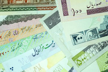 Yakın çekim İran banknot ve para birimi, Rials, Iran İslam Cumhuriyeti