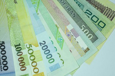 Yakın çekim İran banknot ve para birimi, Rials, Iran İslam Cumhuriyeti