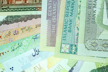 Yakın çekim İran banknot ve para birimi, Rials, Iran İslam Cumhuriyeti