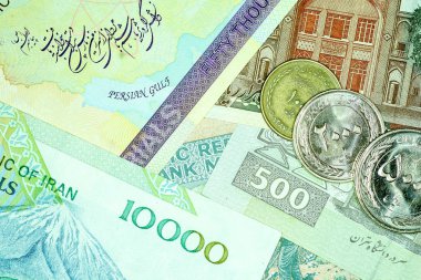 Yakın çekim İran banknot ve para birimi, Rials, Iran İslam Cumhuriyeti