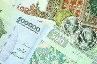 Yakın çekim İran banknot ve para birimi, Rials, Iran İslam Cumhuriyeti