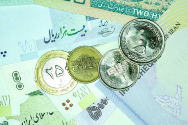 Yakın çekim İran banknot ve para birimi, Rials, Iran İslam Cumhuriyeti