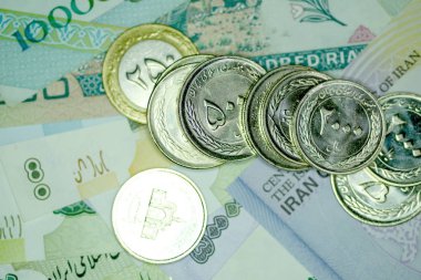 Yakın çekim İran banknot ve para birimi, Rials, Iran İslam Cumhuriyeti