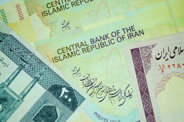 Yakın çekim İran banknot ve para birimi, Rials, Iran İslam Cumhuriyeti