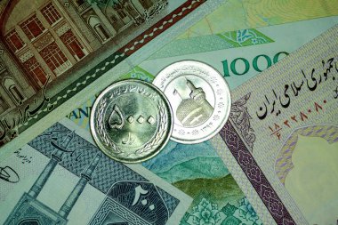 Yakın çekim İran banknot ve para birimi, Rials, Iran İslam Cumhuriyeti