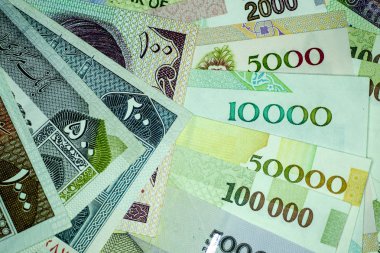 Yakın çekim İran banknot ve para birimi, Rials, Iran İslam Cumhuriyeti