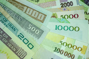 Yakın çekim İran banknot ve para birimi, Rials, Iran İslam Cumhuriyeti