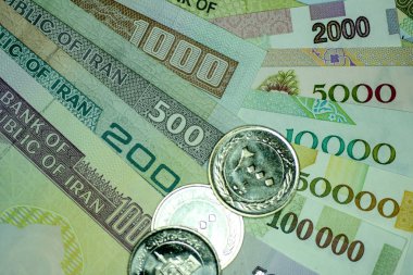 Yakın çekim İran banknot ve para birimi, Rials, Iran İslam Cumhuriyeti