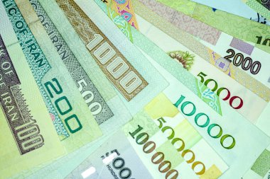 Yakın çekim İran banknot ve para birimi, Rials, Iran İslam Cumhuriyeti
