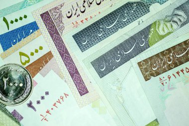 Yakın çekim İran banknot ve para birimi, Rials, Iran İslam Cumhuriyeti